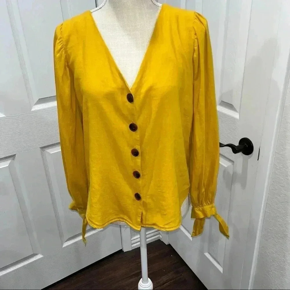 Urban Outfitters Linen Blend Boho Button front Blouse / shirt ❤️ - Picture 9 of 10